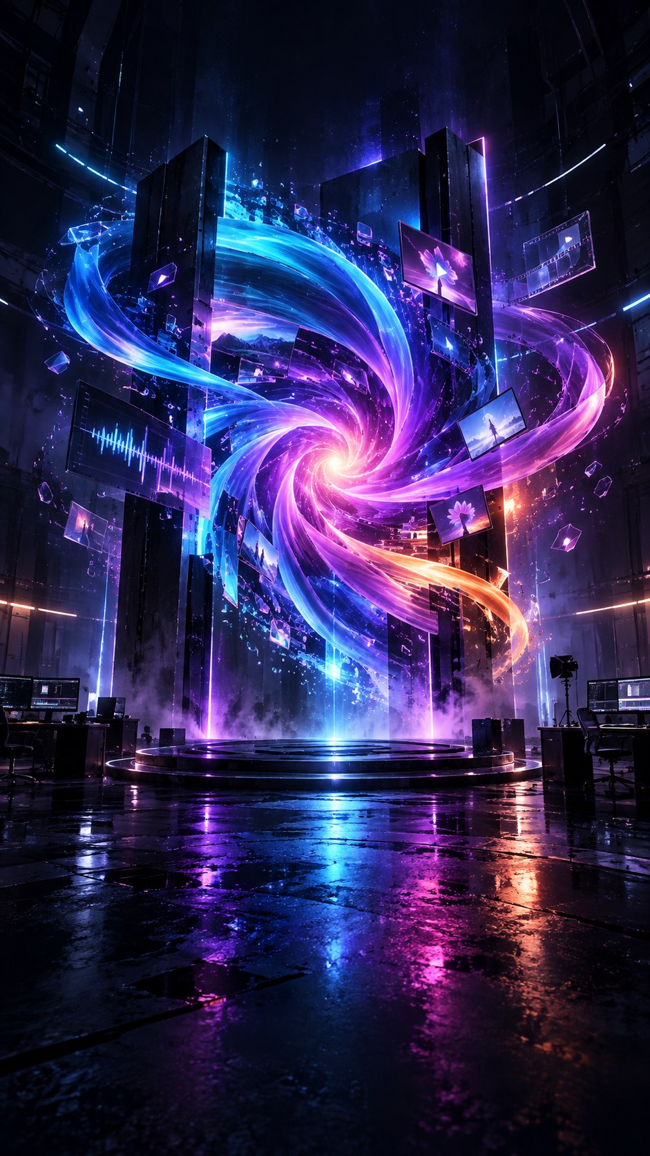 光带与创作画面交织的词元风暴
